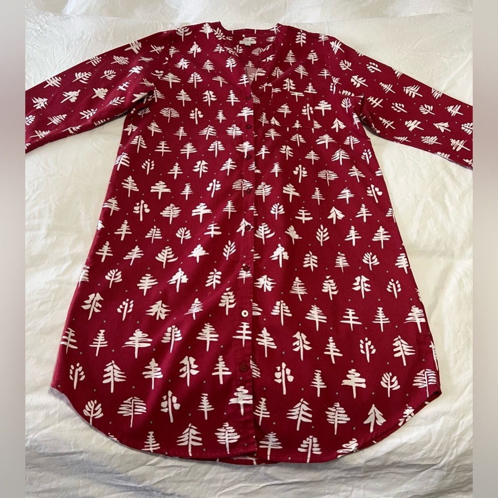 Garnet Hill | SZ Medium | 100% Organic Pima Cotton Red Knee Length Shirt Dress